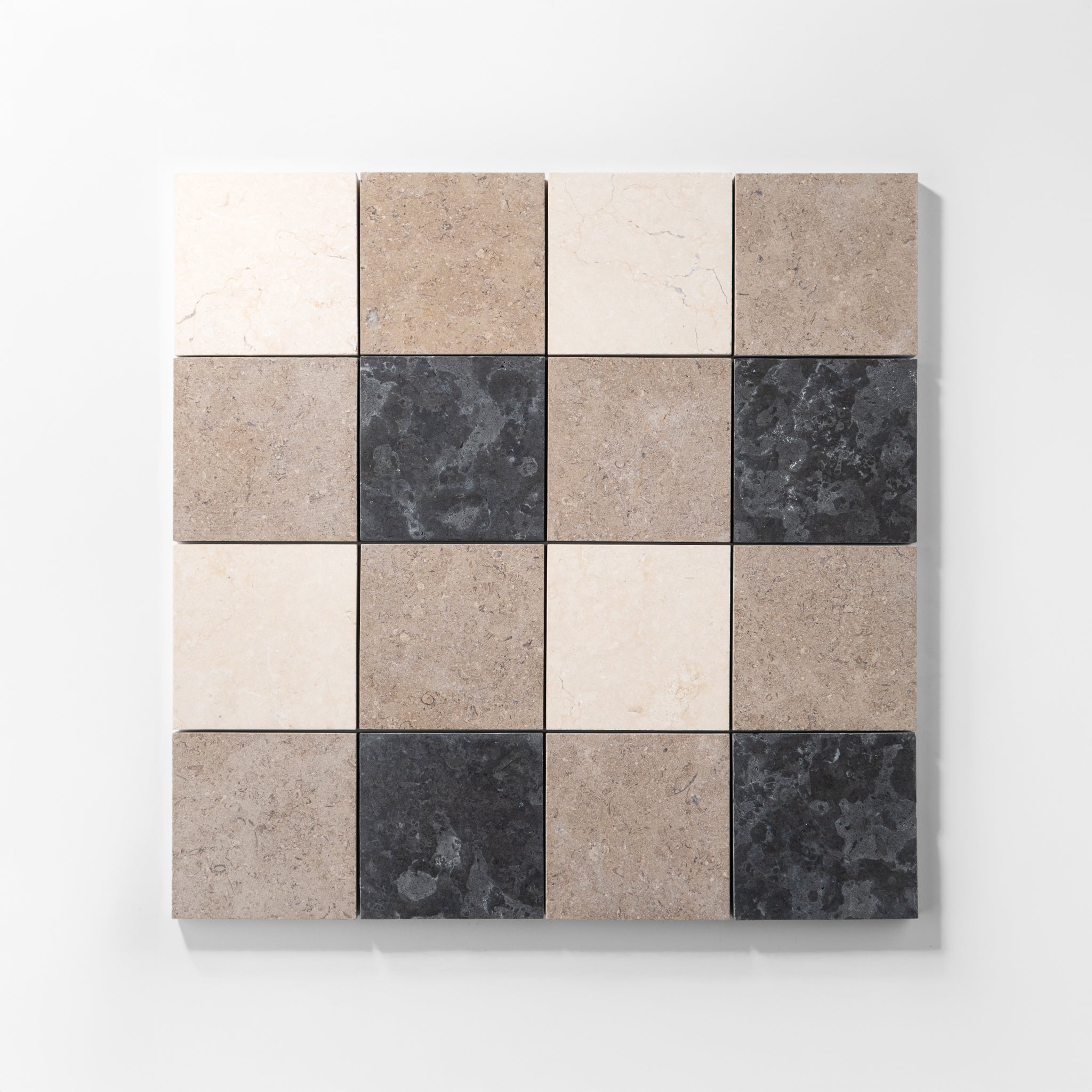 Plaid 2x2 Mosaic I | White & Beige & Black Limestone