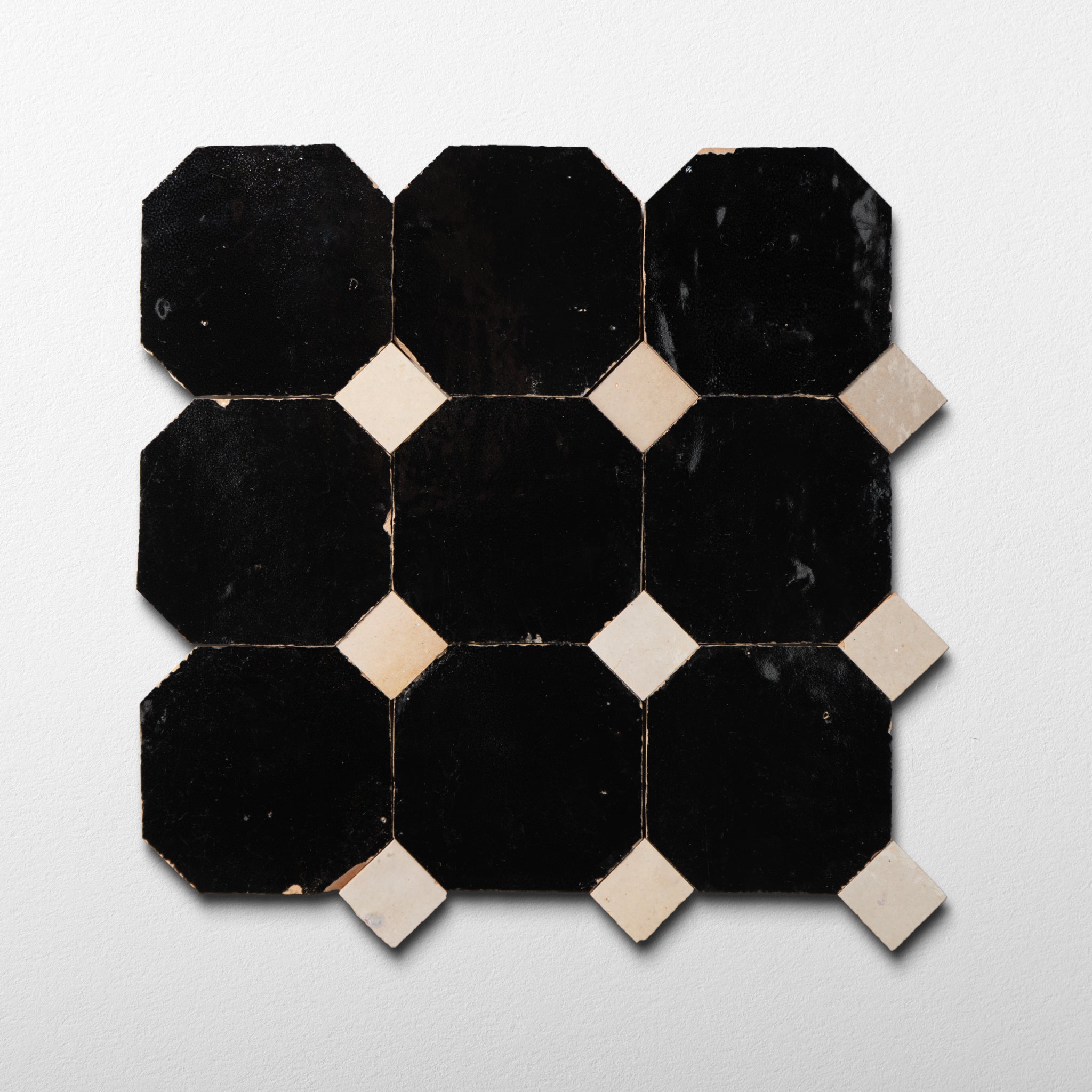 839 Black X 811 DL White | Octagon & Dot Zellige Mosaic