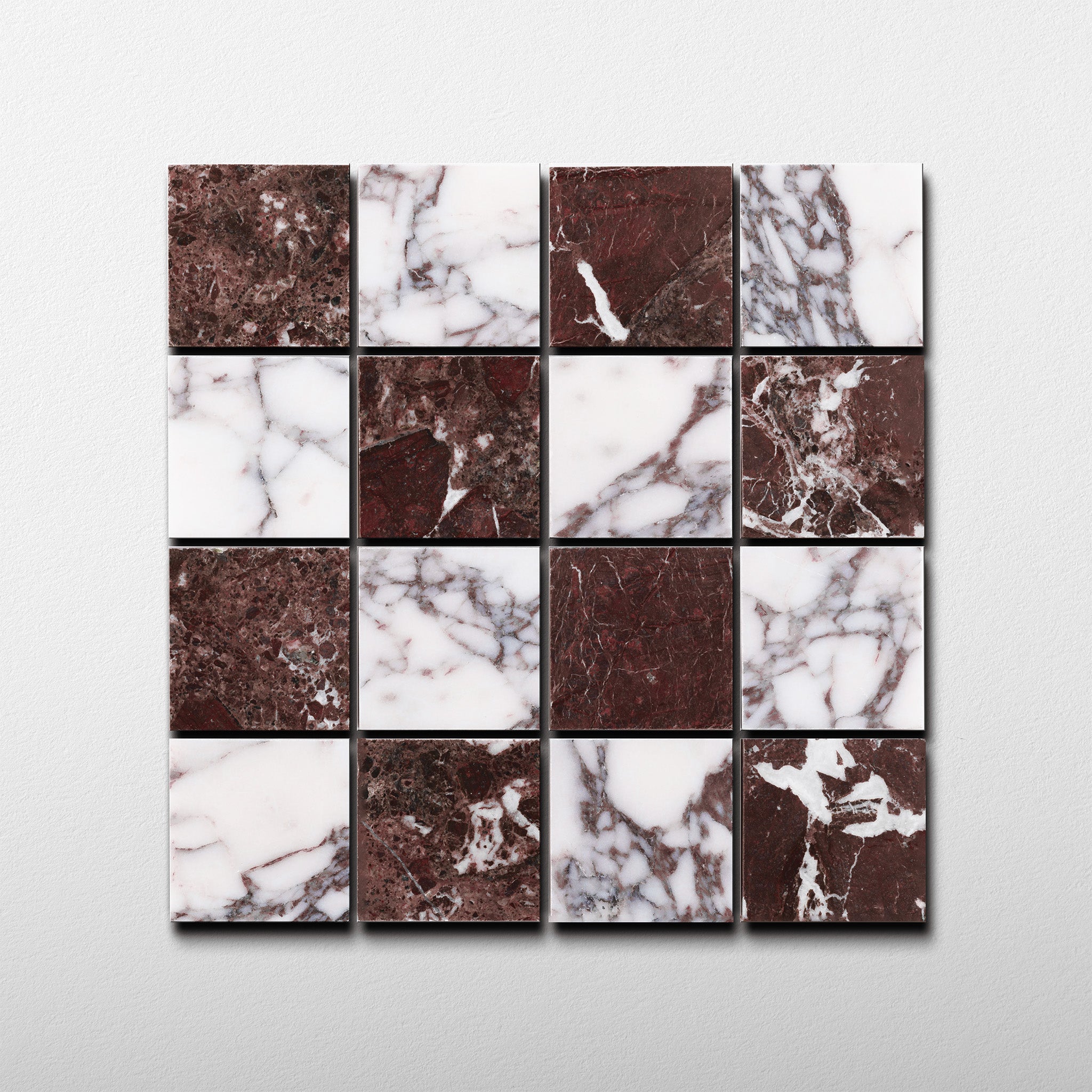 Checker 2x2 Mosaic | Rosso Levanto & Breccia Viola Marble
