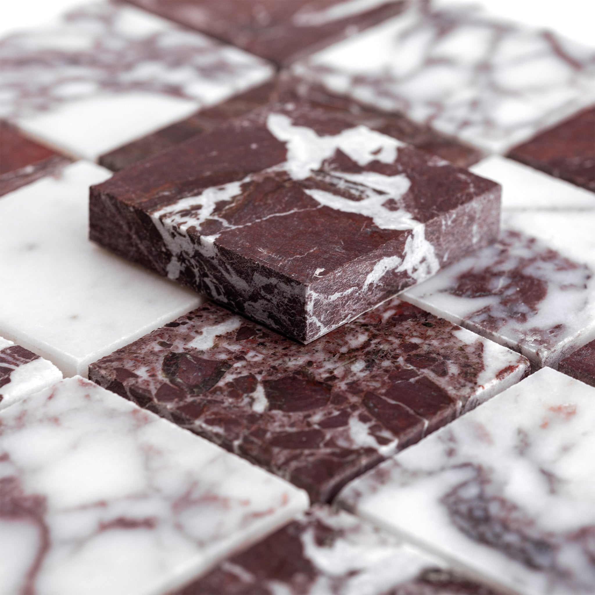 Checker 2x2 Mosaic | Rosso Levanto & Breccia Viola Marble