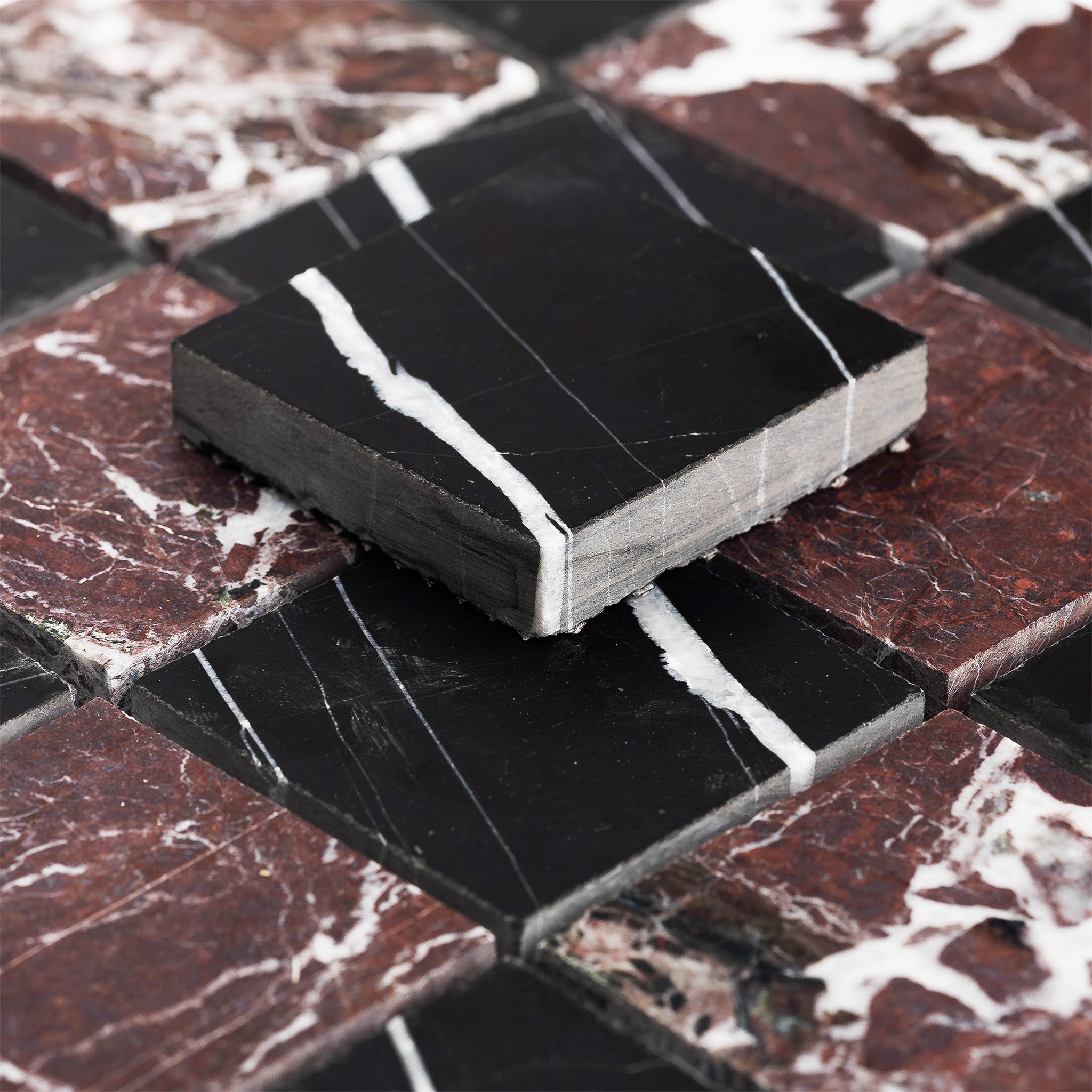 Checker 2x2 Mosaic | Rosso Levanto & Sahara Noir Marble