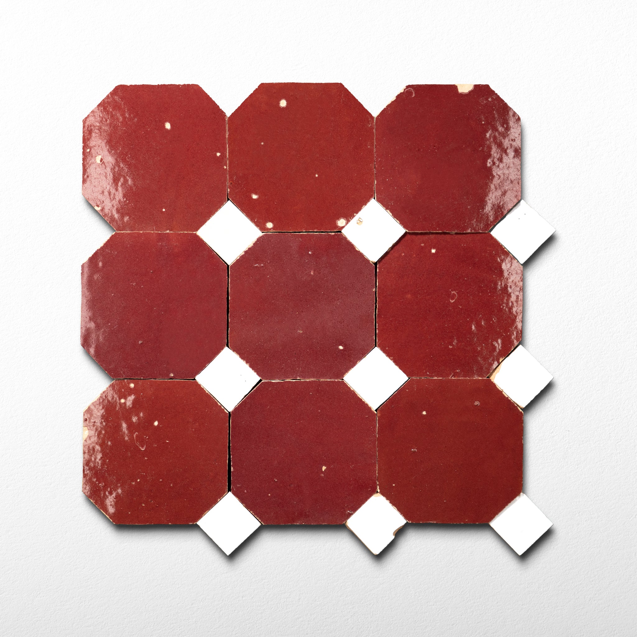 803 Red X 825 White | Octagon & Dot Zellige Mosaic