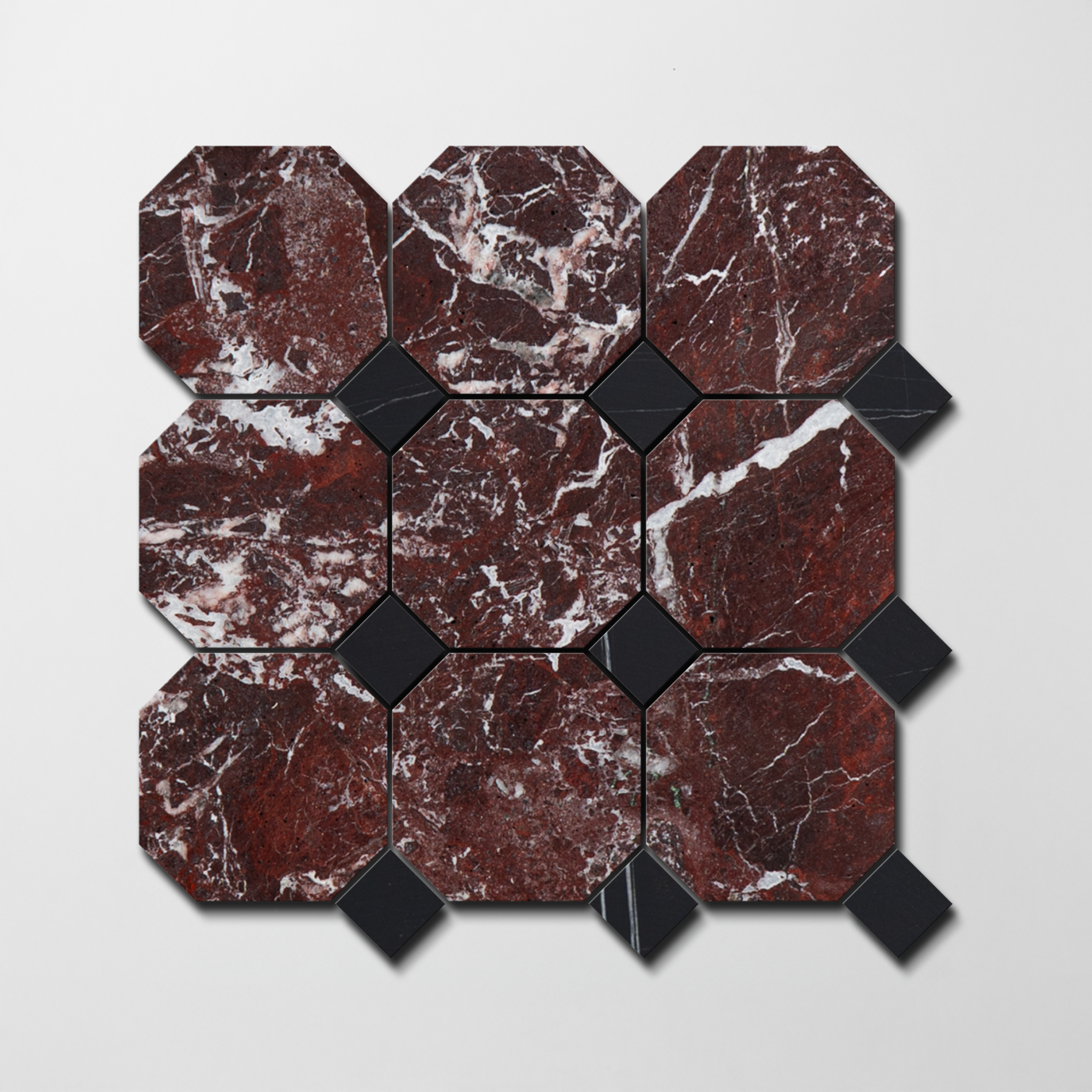 Rosso Levanto X Sahara Noir | Octagon & Dot Natural Stone Mosaic