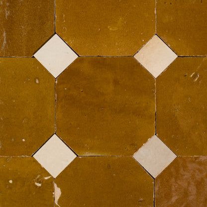 814 Yellow X 811 DL White | Octagon & Dot Zellige Mosaic