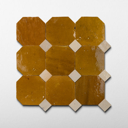 814 Yellow X 811 DL White | Octagon & Dot Zellige Mosaic