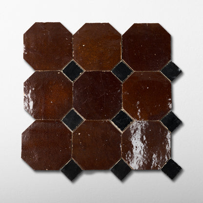 817 Brown X 839 Black | Octagon & Dot Zellige Mosaic