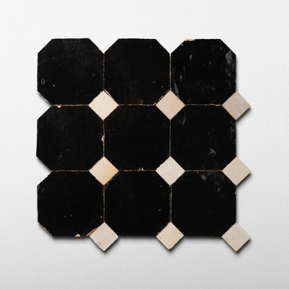 839 Black X 811 DL White | Octagon & Dot Zellige Mosaic