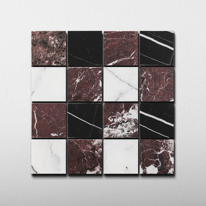Plaid 2x2 Mosaic II | Rosso Levanto & Sahara Noir & Lilac Marble