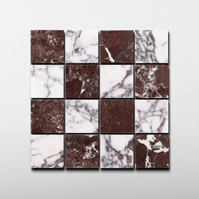 Checker 2x2 Mosaic | Rosso Levanto & Breccia Viola Marble