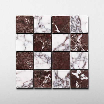 Checker 2x2 Mosaic | Rosso Levanto & Breccia Viola Marble
