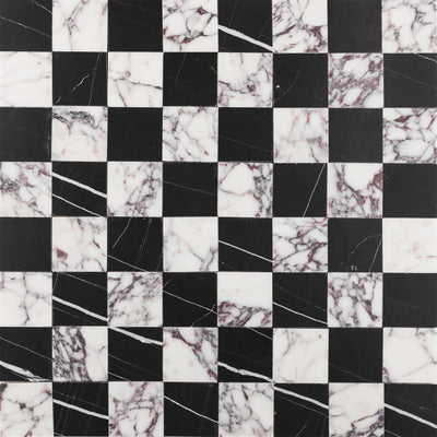Checker 2x2 Mosaic | Sahara Noir & Breccia Viola Marble