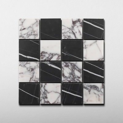 Checker 2x2 Mosaic | Sahara Noir & Breccia Viola Marble