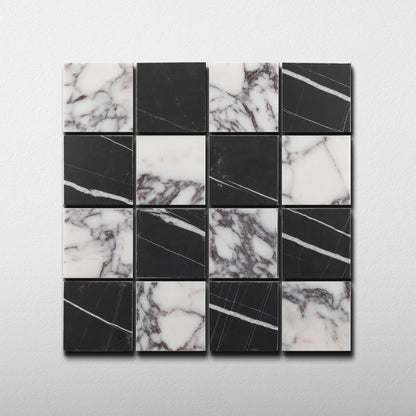 Checker 2x2 Mosaic | Sahara Noir & Breccia Viola Marble