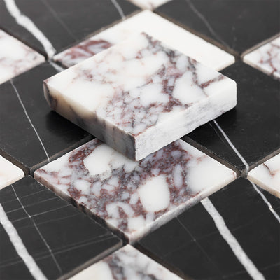 Checker 2x2 Mosaic | Sahara Noir & Breccia Viola Marble