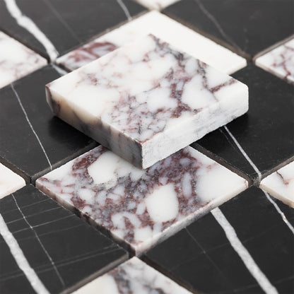 Checker 2x2 Mosaic | Sahara Noir & Breccia Viola Marble