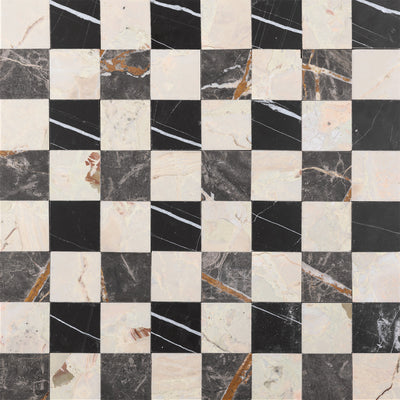 Plaid 2x2 Mosaic III | Botticelli Breccia Rose & Sahara Noir & Bronze Fantasy Marble