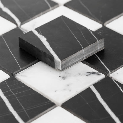 Checker 2x2 Mosaic | Sahara Noir & Lilac Marble