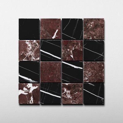 Checker 2x2 Mosaic | Rosso Levanto & Sahara Noir Marble