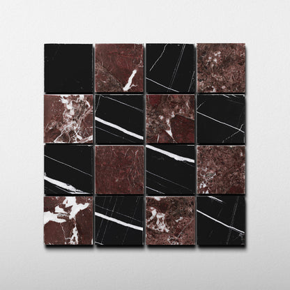 Checker 2x2 Mosaic | Rosso Levanto & Sahara Noir Marble