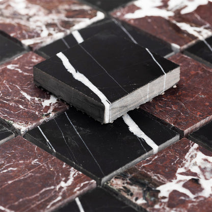 Checker 2x2 Mosaic | Rosso Levanto & Sahara Noir Marble