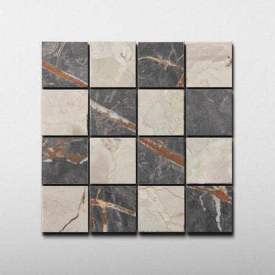 Checker 2x2 Mosaic | Botticelli Breccia Rose & Bronze Fantasy Marble