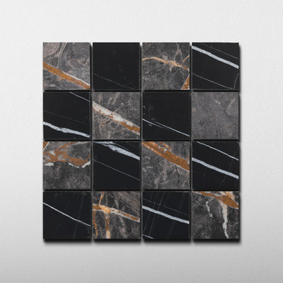 Checker 2x2 Mosaic | Sahara Noir & Bronze Fantasy Marble