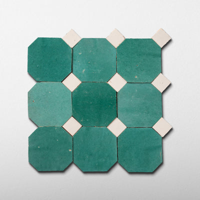 807 Green X 802 Beige | Octagon & Dot Zellige Mosaic