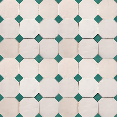 802 Beige X 807 Green | Octagon & Dot Zellige Mosaic