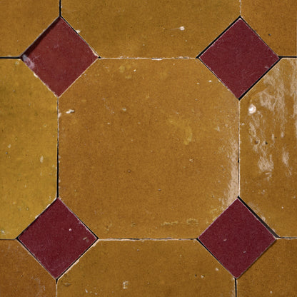 814 Yellow X 803 Red | Octagon & Dot Zellige Mosaic