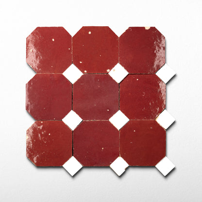 803 Red X 825 White | Octagon & Dot Zellige Mosaic