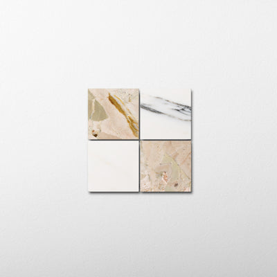 Checker 2x2 Mosaic | Arabescato Corchia & Botticelli Breccia Rose Marble