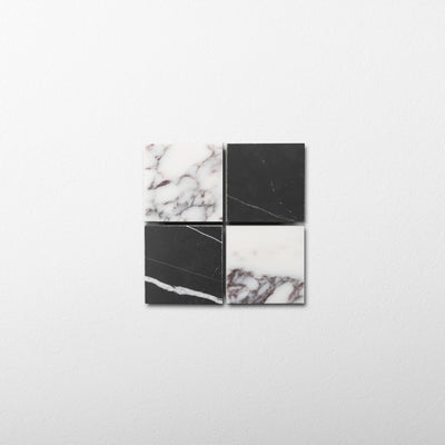 Checker 2x2 Mosaic | Sahara Noir & Breccia Viola Marble