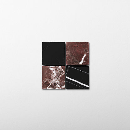 Checker 2x2 Mosaic | Rosso Levanto & Sahara Noir Marble
