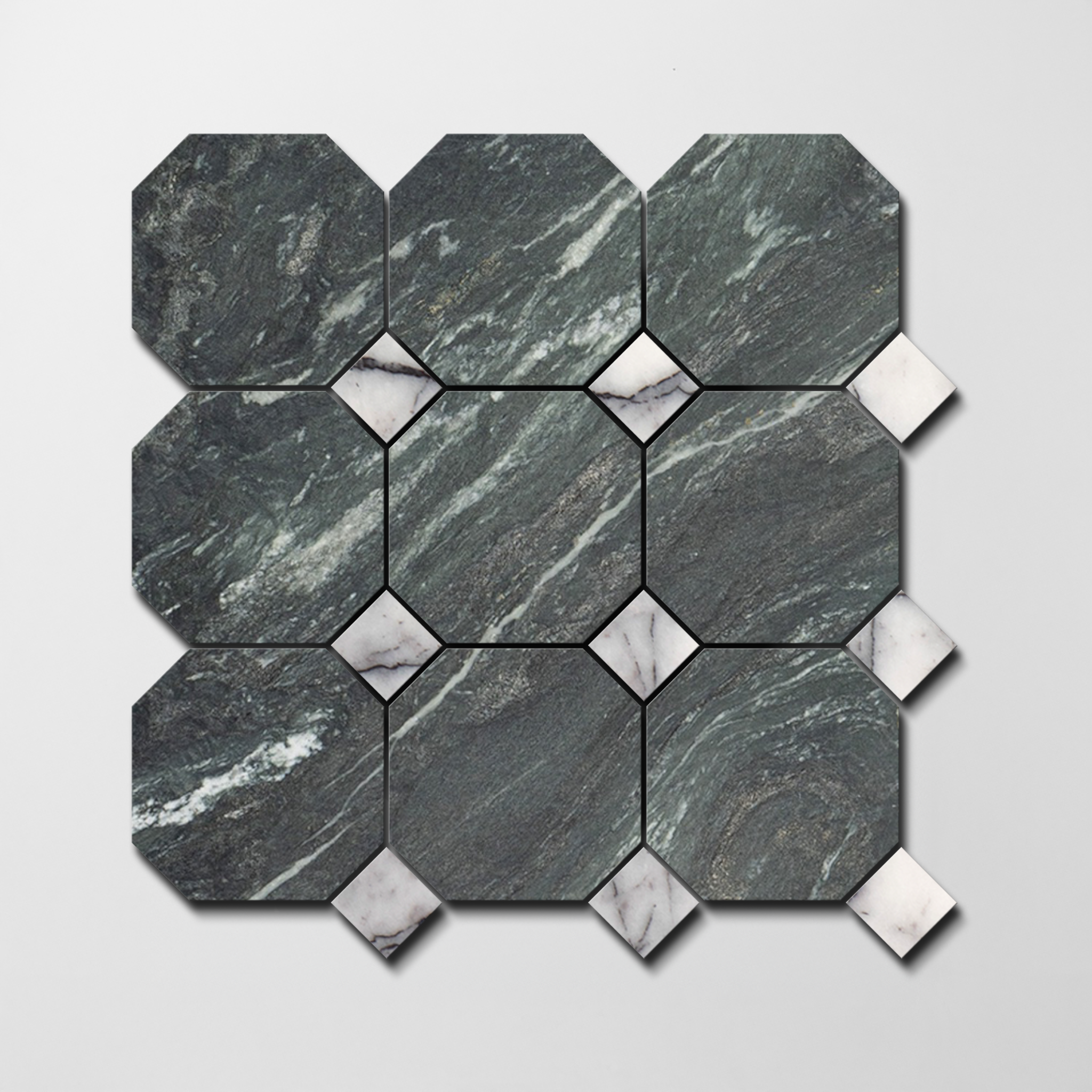 Tempeste Verde X Lilac | Octagon & Dot Natural Stone Mosaic